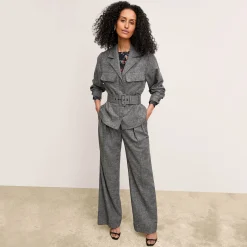 M.M.LaFleur Suiting|The Bia Pleated Trouser - Crosshatch Suiting