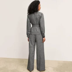 M.M.LaFleur Suiting|The Bia Pleated Trouser - Crosshatch Suiting