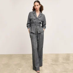 M.M.LaFleur Suiting|The Bia Pleated Trouser - Crosshatch Suiting