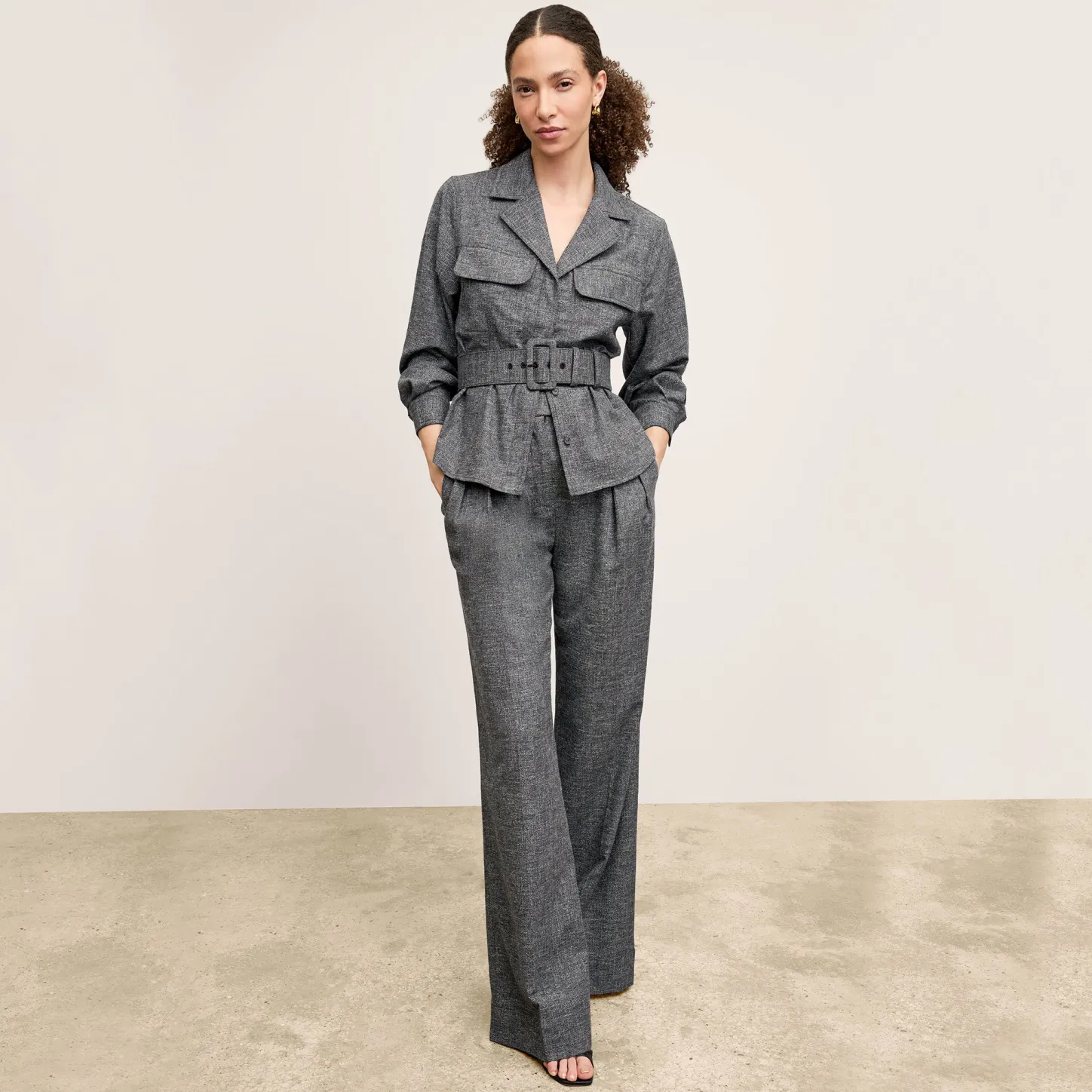 M.M.LaFleur Suiting|The Bia Pleated Trouser - Crosshatch Suiting