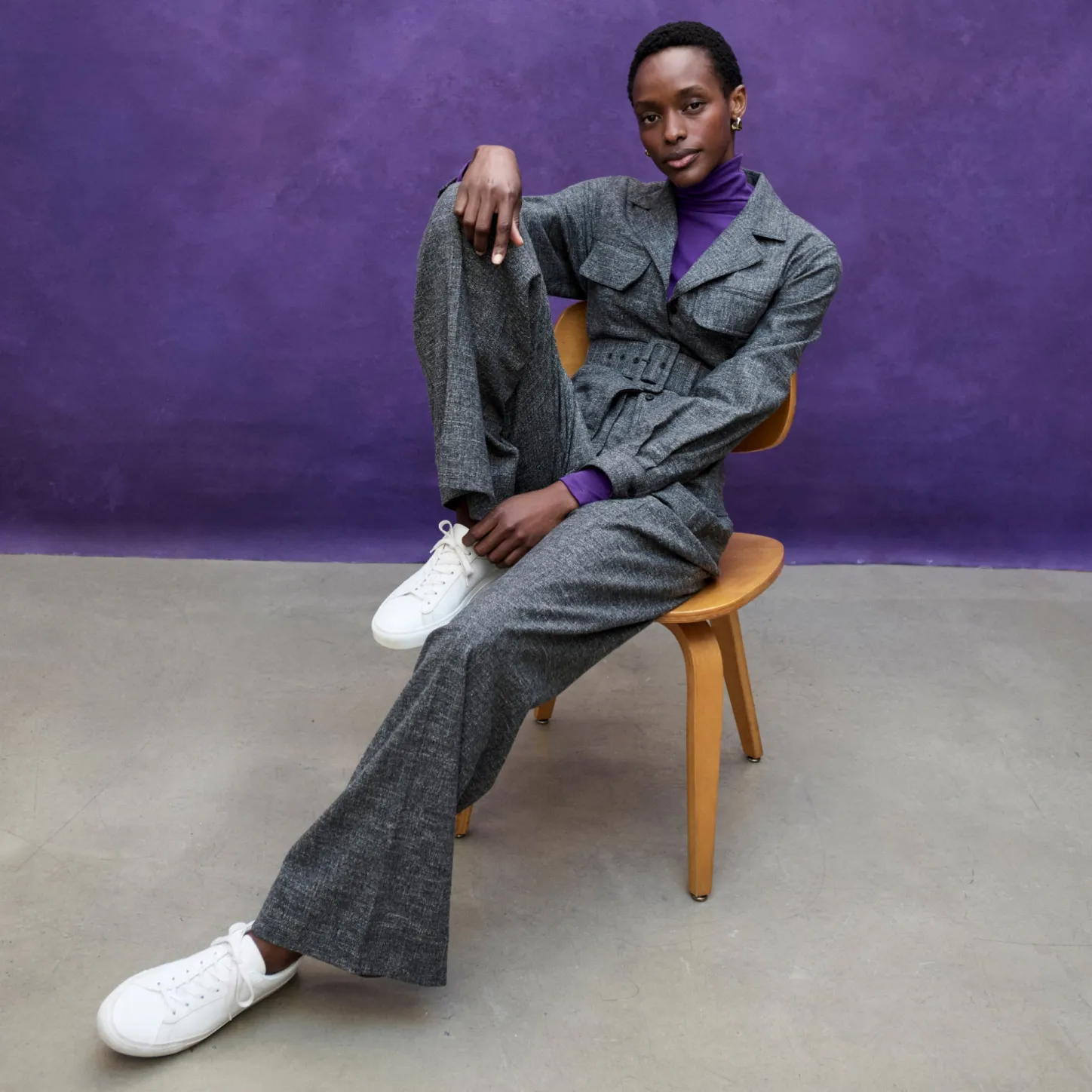 M.M.LaFleur Suiting|The Bia Pleated Trouser - Crosshatch Suiting