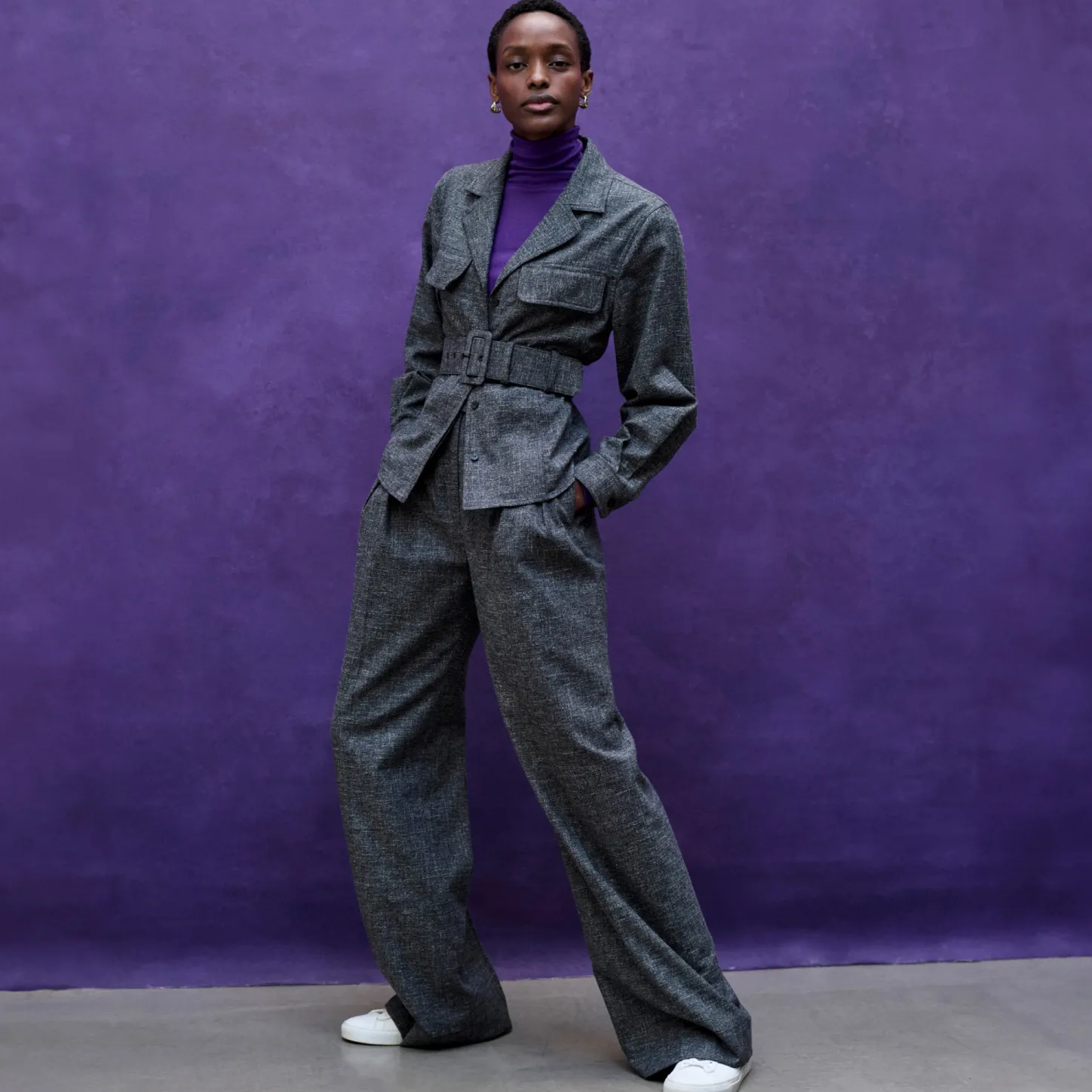 M.M.LaFleur Suiting|The Bia Pleated Trouser - Crosshatch Suiting
