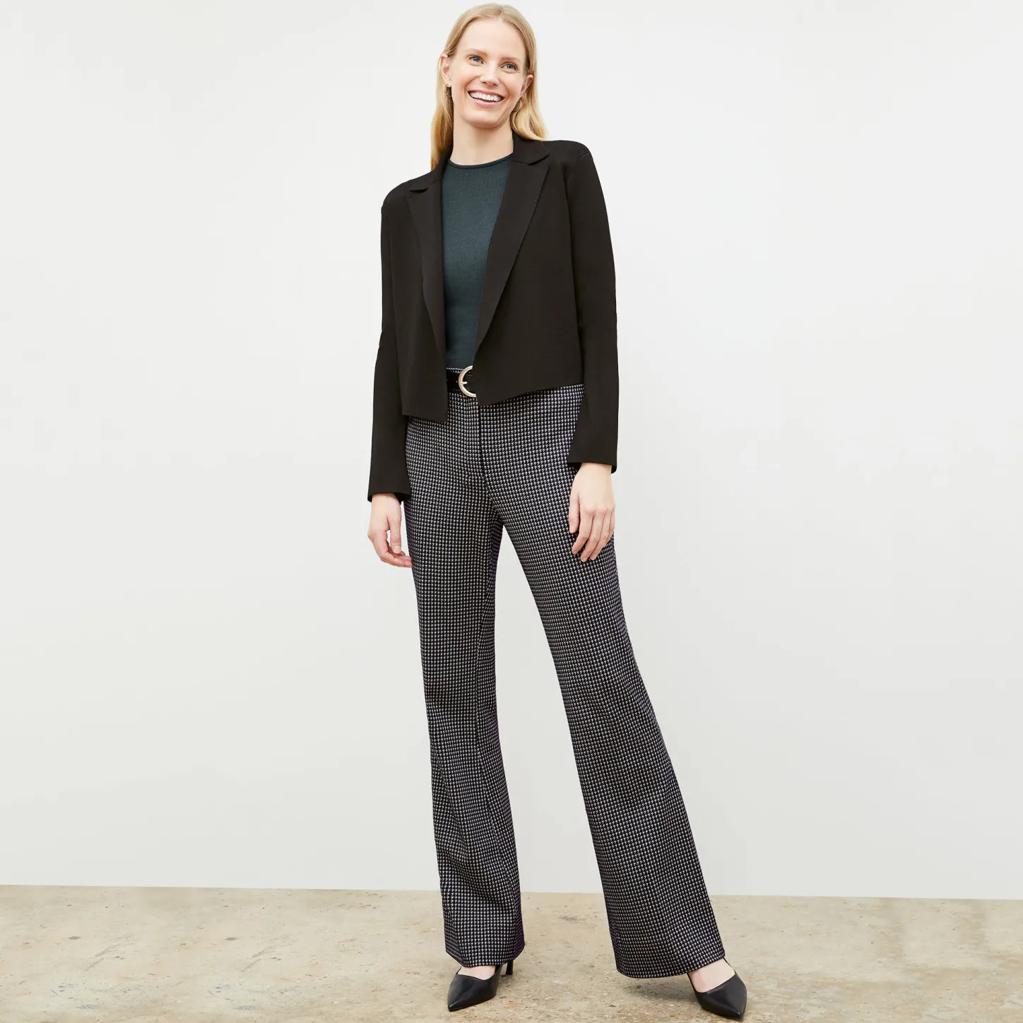 M.M.LaFleur Suiting|The Horton Flare Trouser - Stretch Houndstooth