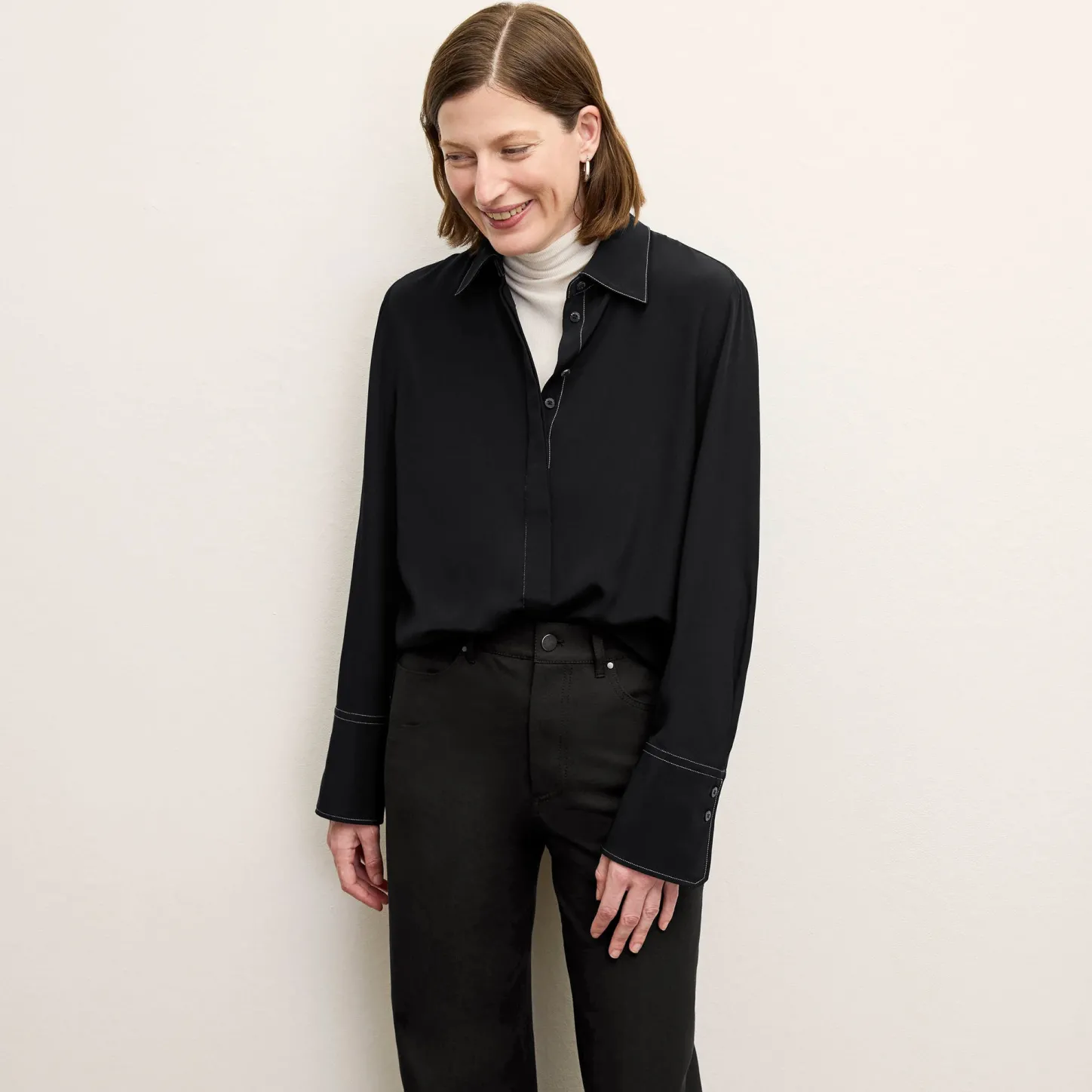 M.M.LaFleur Tops|The Mira Top - Washable Silk Top Stitch